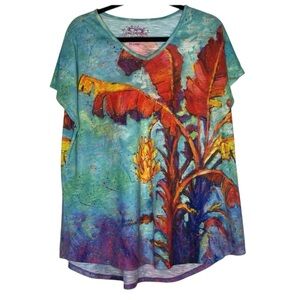 Leoma Lovegrove tropical-themed shirt features a vibrant banana leaf print XXL